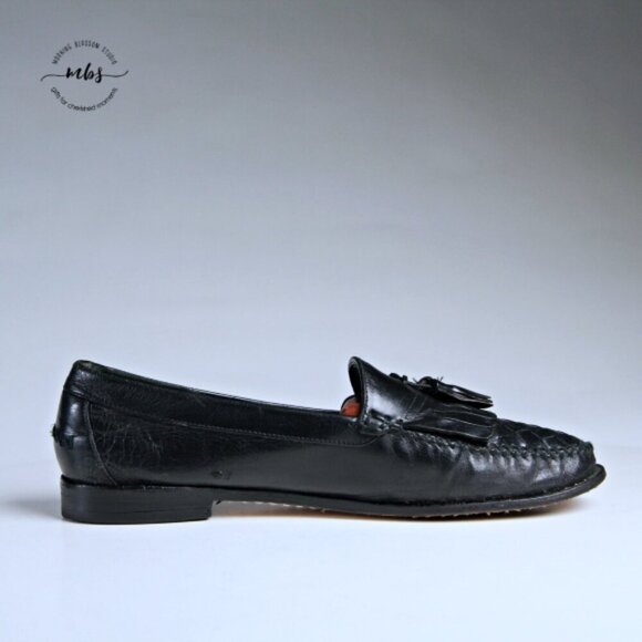 Cole Haan Weave  Leather Tasseled Loafers Black Men 8.5* - Picture 8 of 15